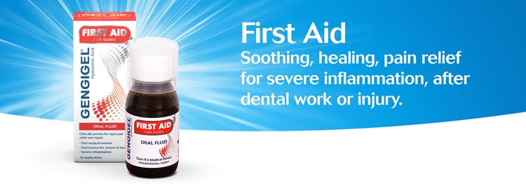 Gengigel First Aid soothing, healing, pain relief for severe inflammation, after dental work or injury.